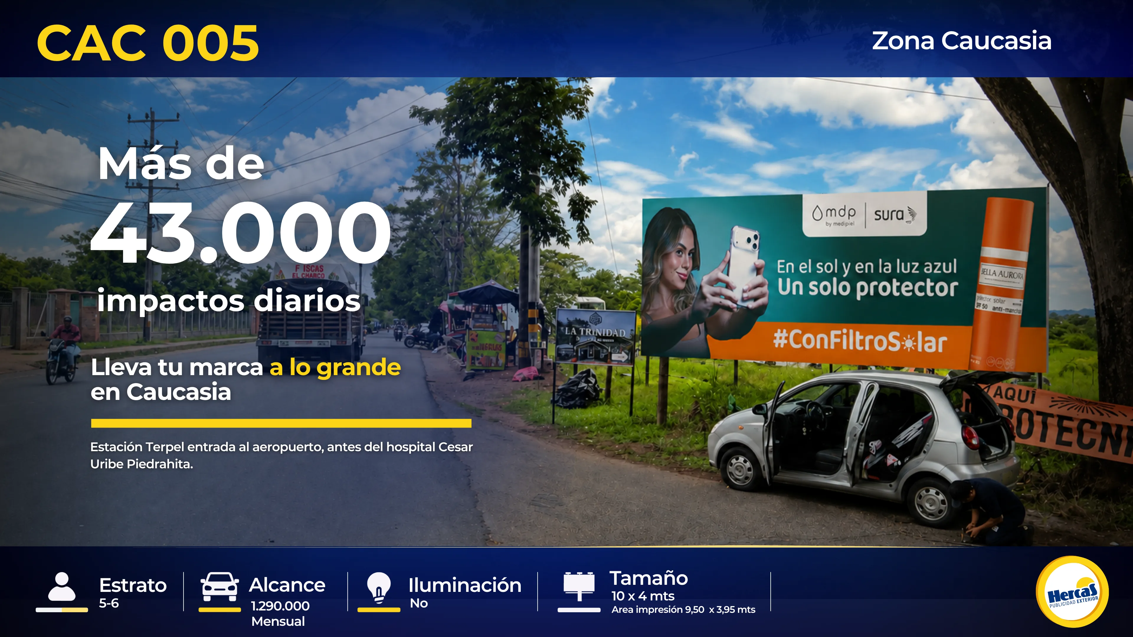 Valla publicitaria CAC-005 de Hercas en Caucasia