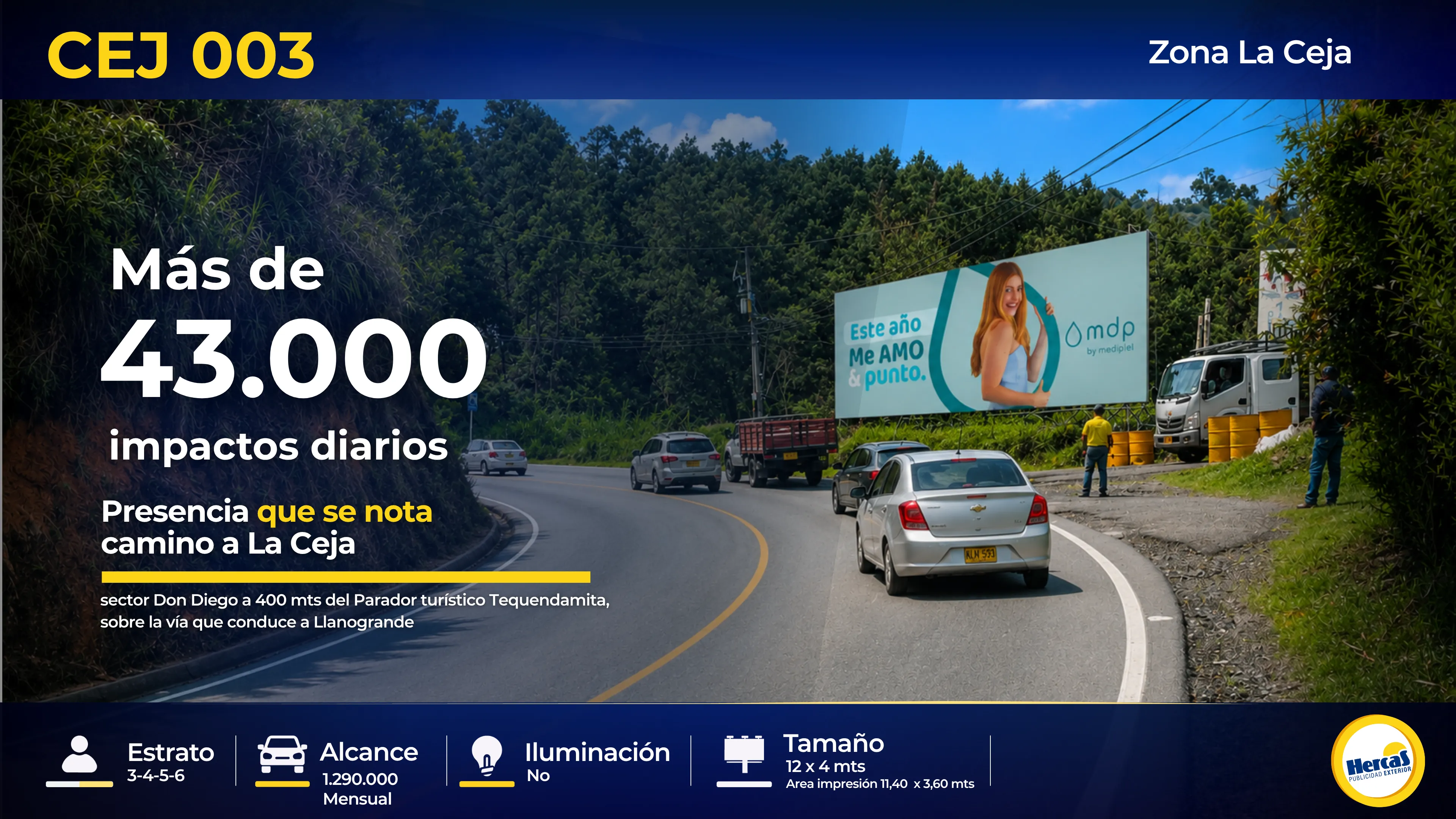 Valla publicitaria CEJ-003 de Hercas en La Ceja