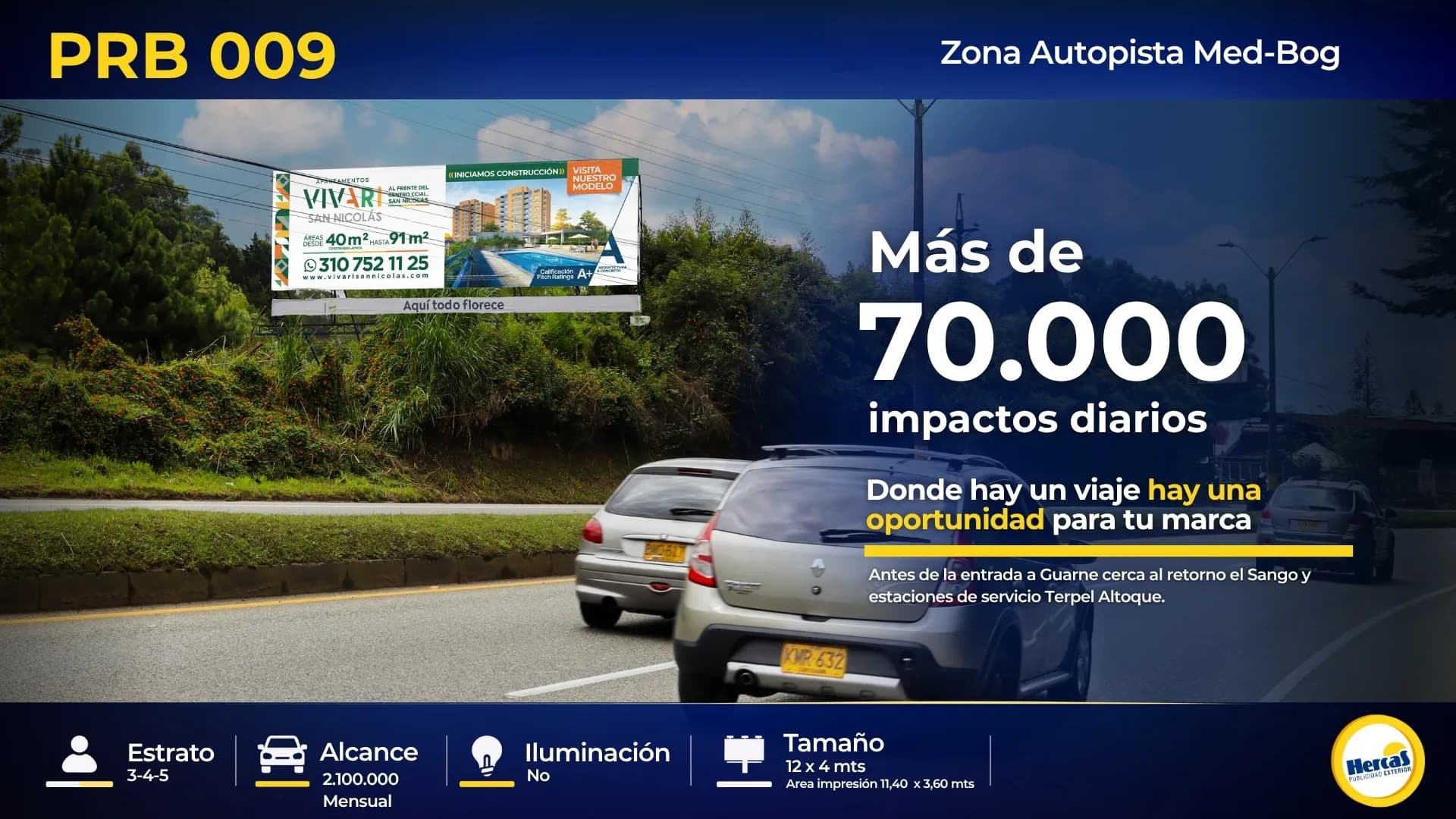 Valla publicitaria PRB-009 de Hercas en Autopista Medellín–Bogotá