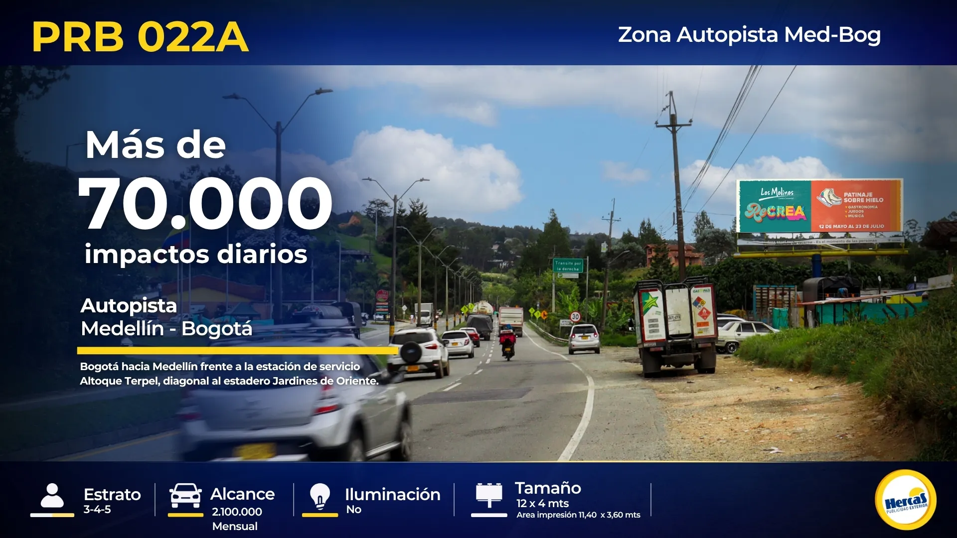 Valla publicitaria PRB-022A de Hercas en Autopista Medellín–Bogotá