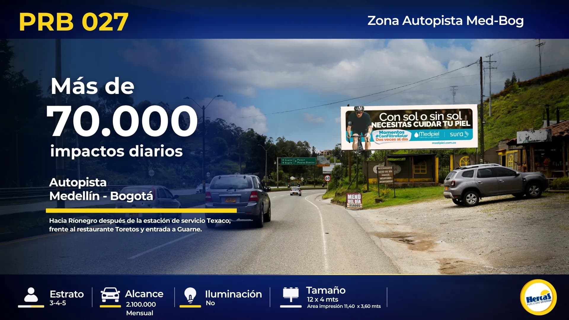 Valla publicitaria PRB-027 de Hercas en Autopista Medellín–Bogotá