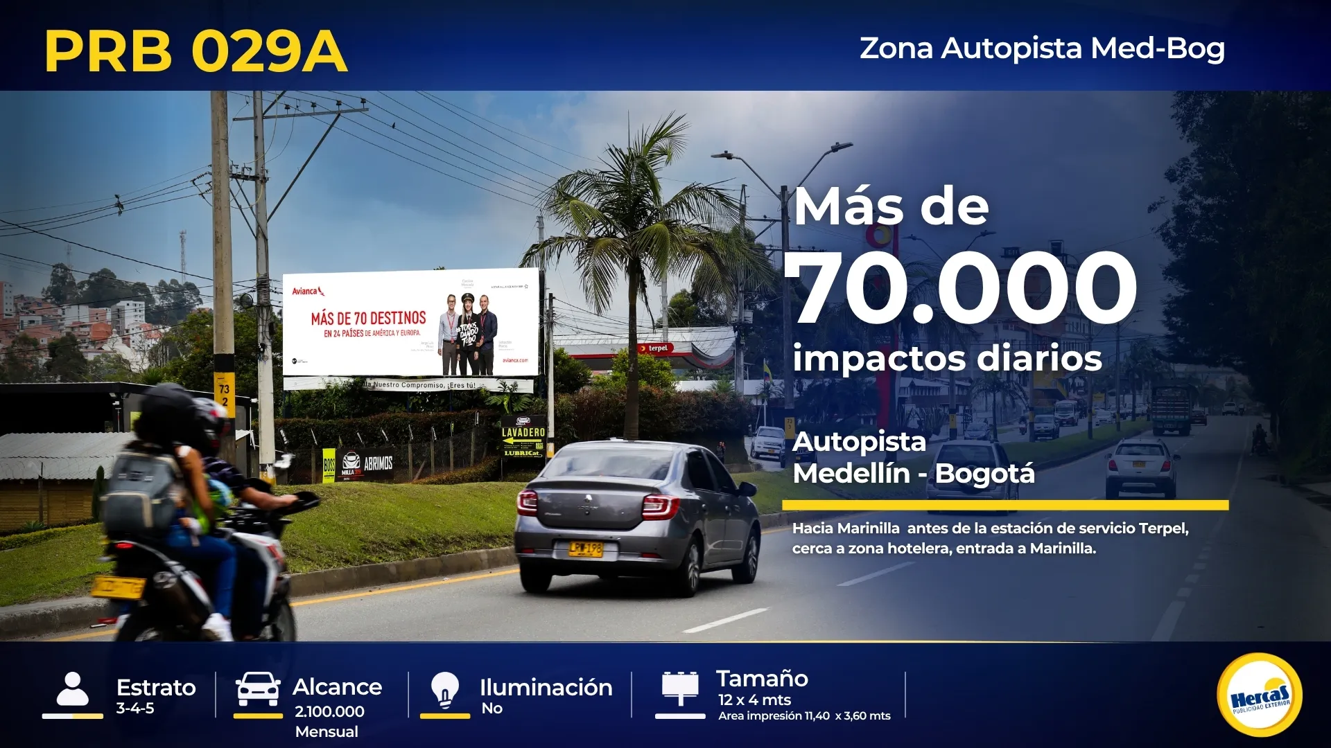 Valla publicitaria PRB-029A de Hercas en Autopista Medellín–Bogotá