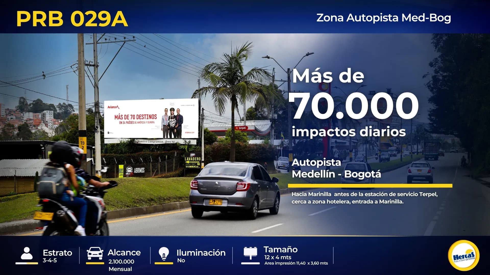 Valla publicitaria PRB-029A de Hercas en Autopista Medellín–Bogotá