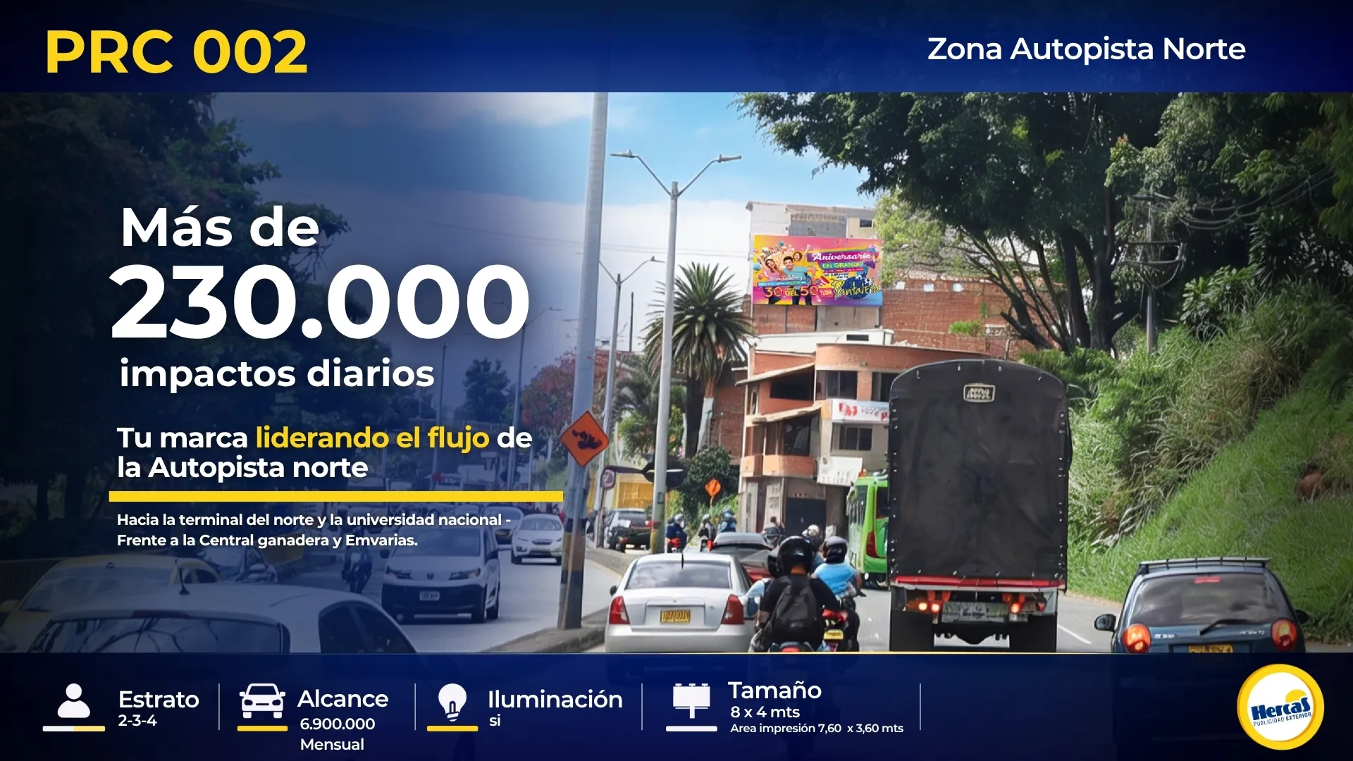 Valla publicitaria PRC-002 de Hercas en Autopista Norte