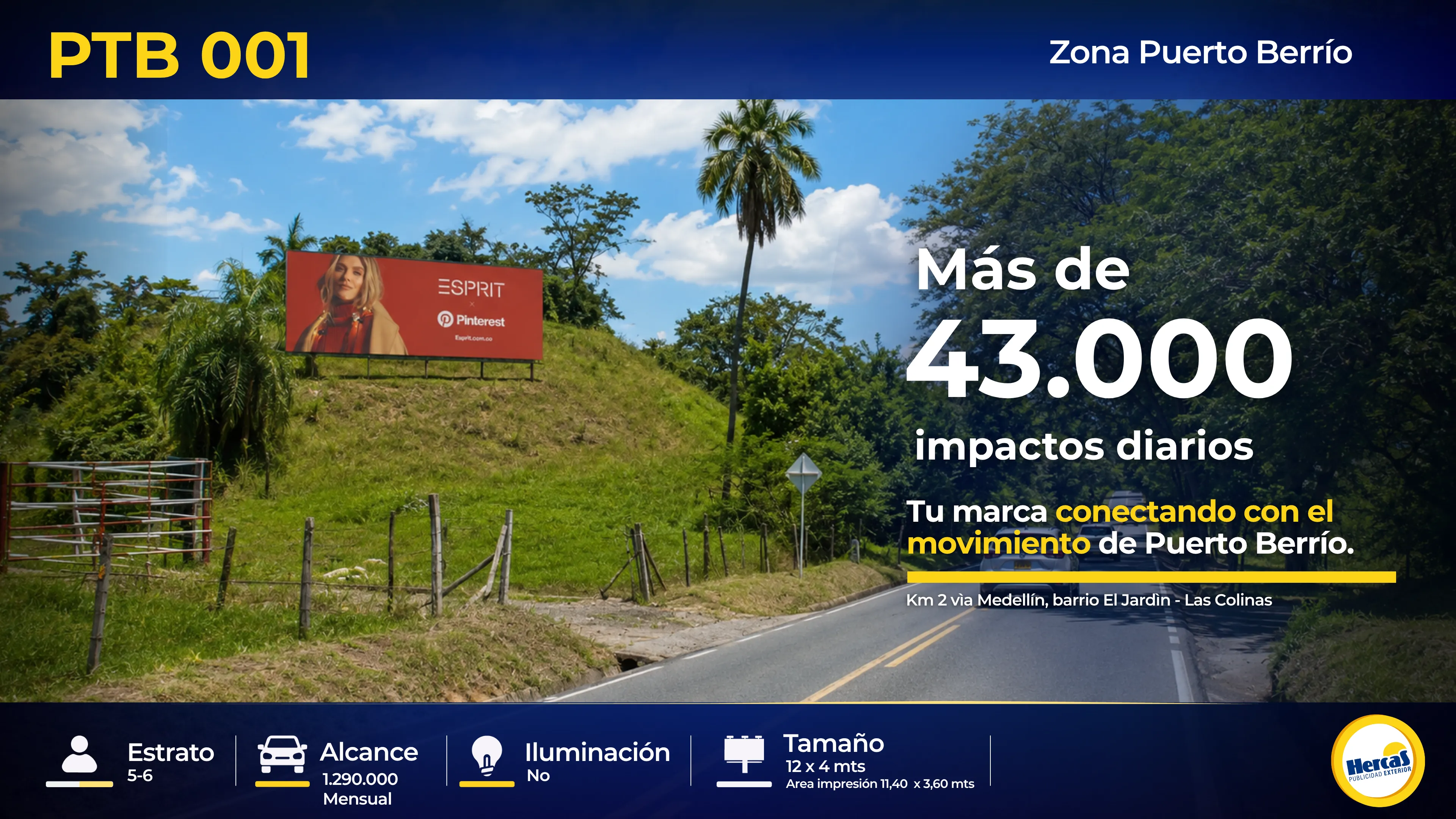 Valla publicitaria PTB-001 de Hercas en Puerto Berrío