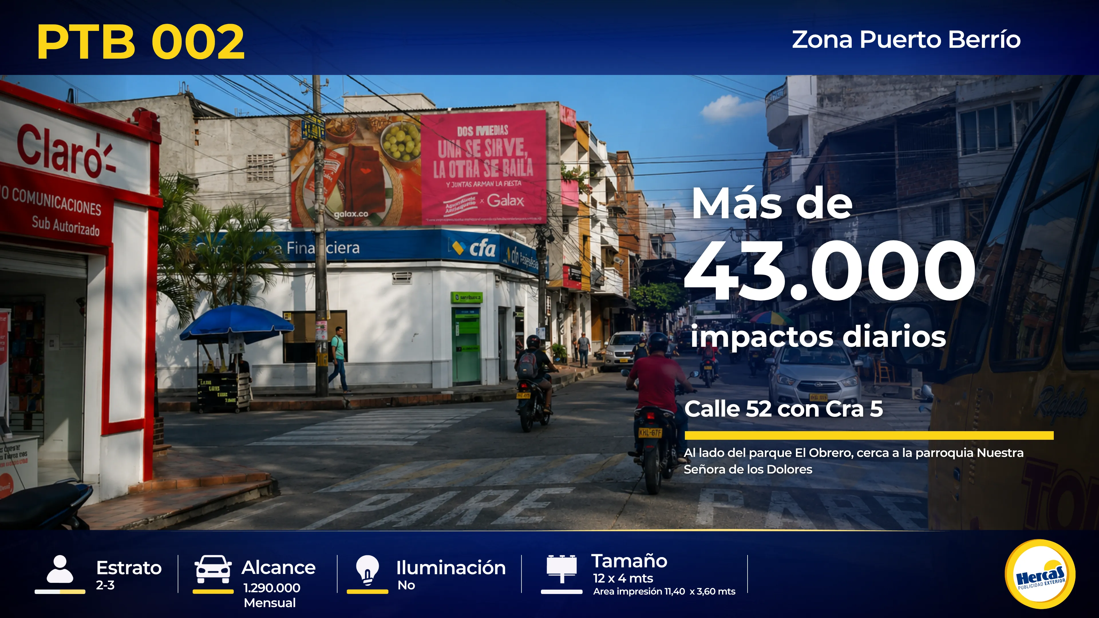 Valla publicitaria PTB-002 de Hercas en Puerto Berrío