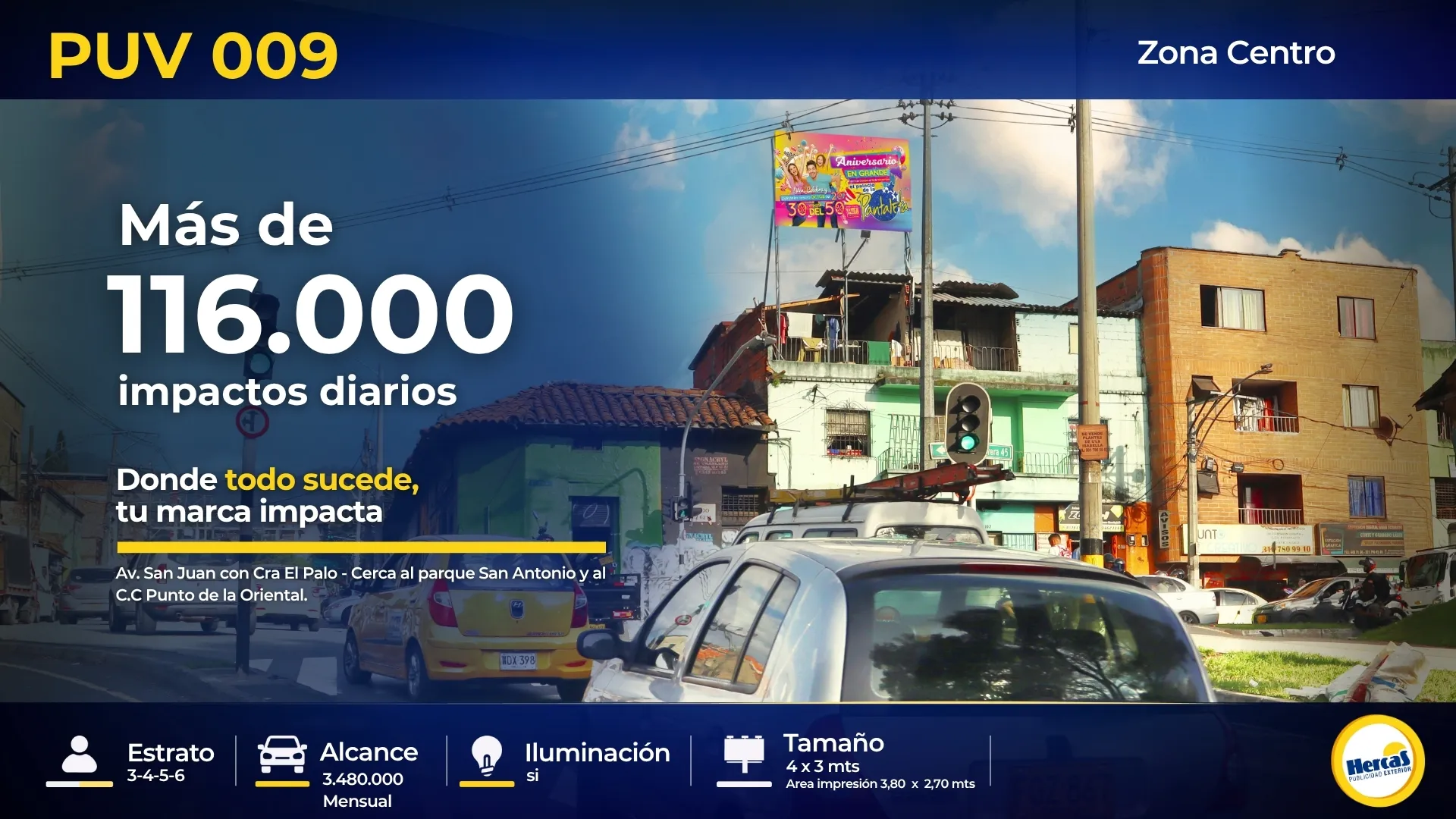 Valla publicitaria PUV-009 de Hercas en Centro de Medellín