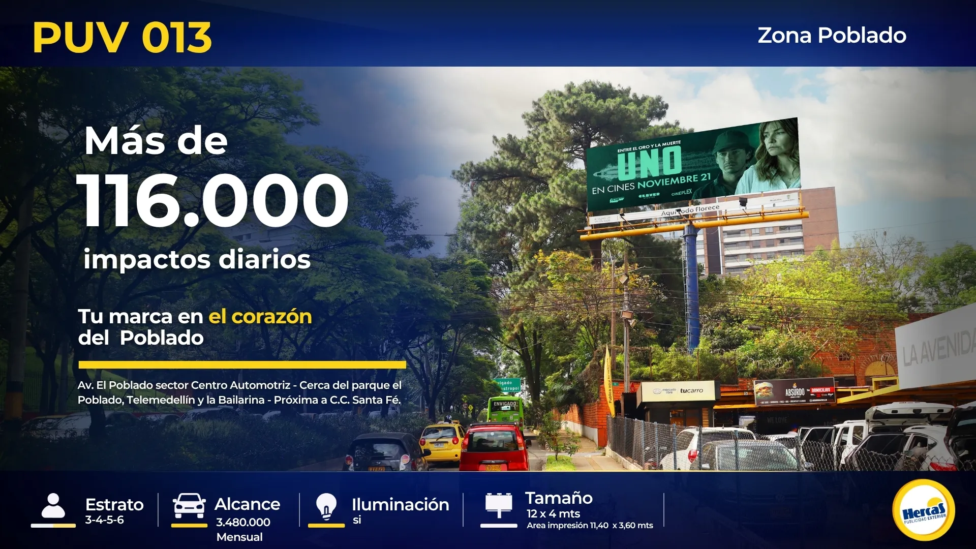 Valla publicitaria PUV-013 de Hercas en El Poblado