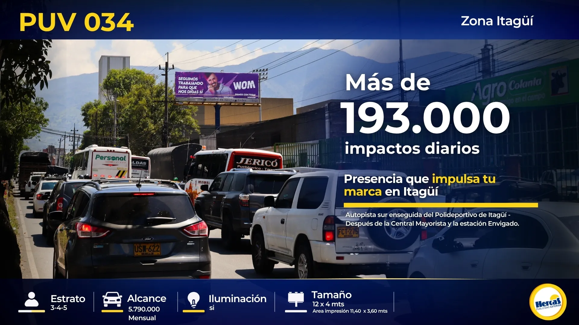 Valla publicitaria PUV-034 de Hercas en Autopista Sur — Itagüí