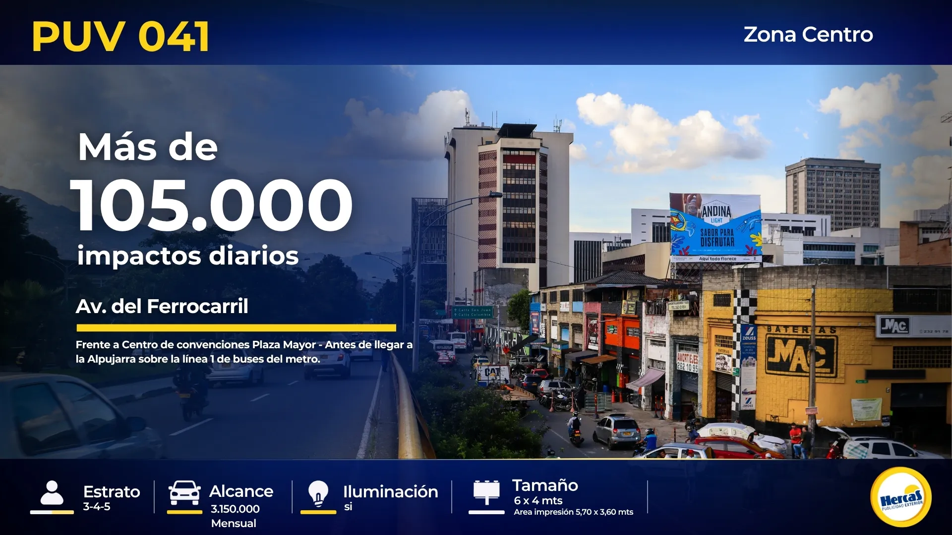 Valla publicitaria PUV-041 de Hercas en Centro de Medellín