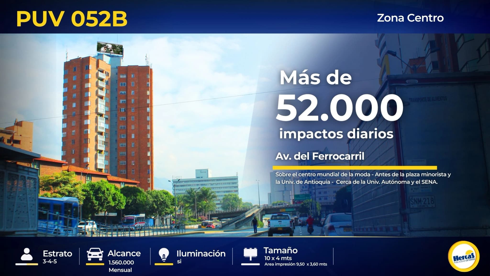 Valla publicitaria PUV-052B de Hercas en Centro de Medellín