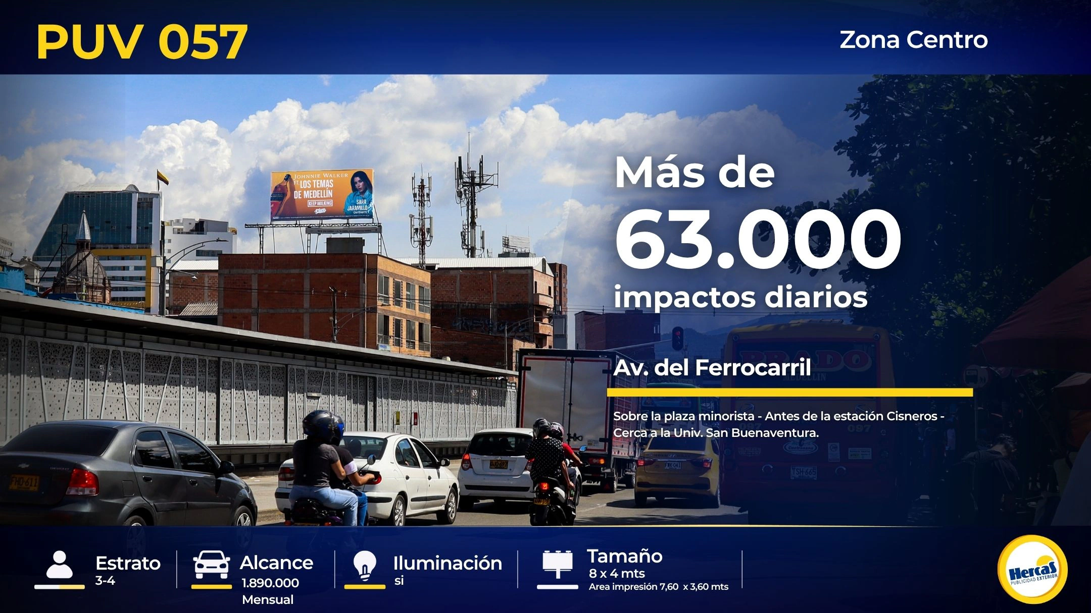 Valla publicitaria PUV-057 de Hercas en Centro de Medellín