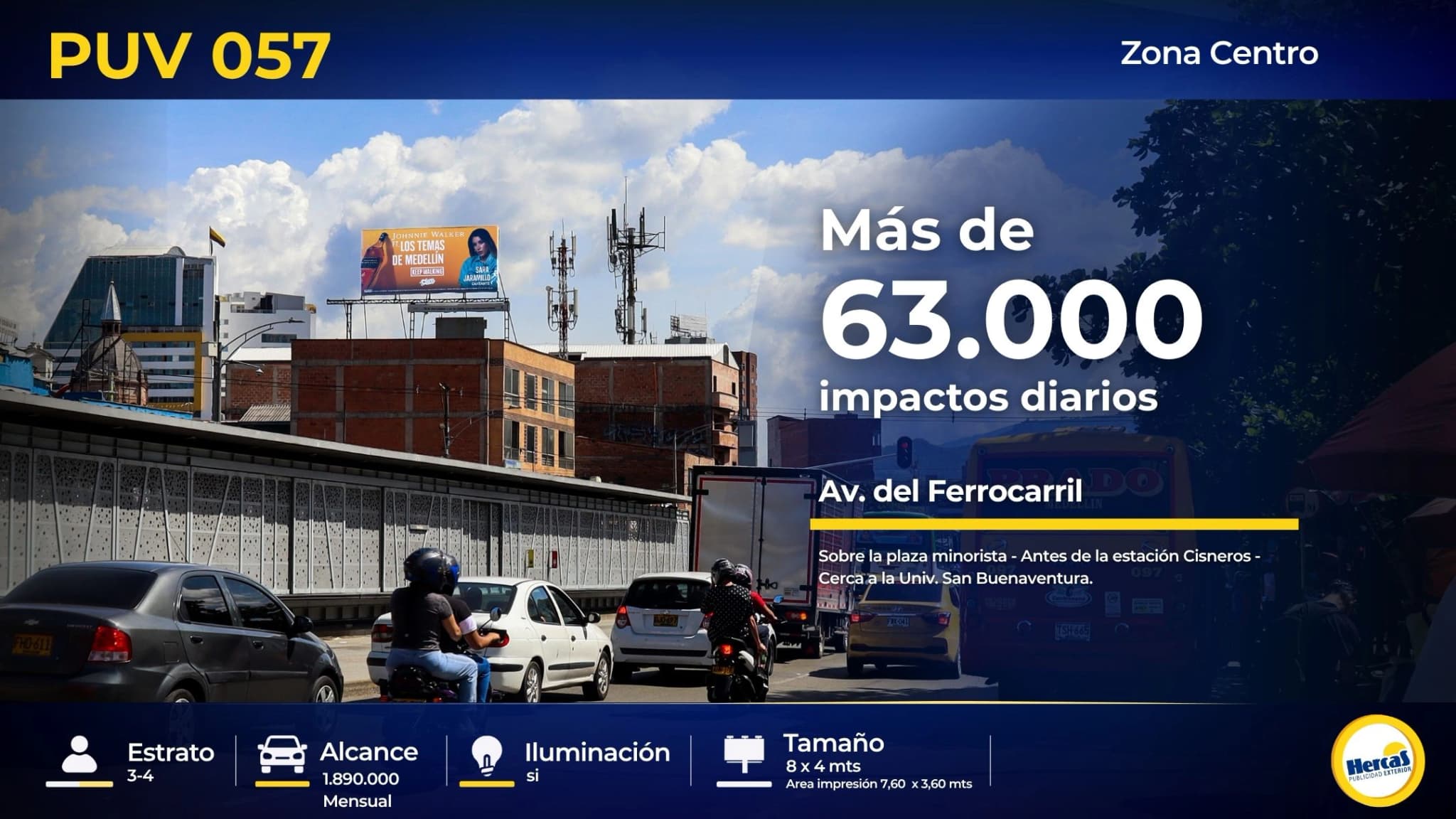 Valla publicitaria PUV-057 de Hercas en Centro de Medellín