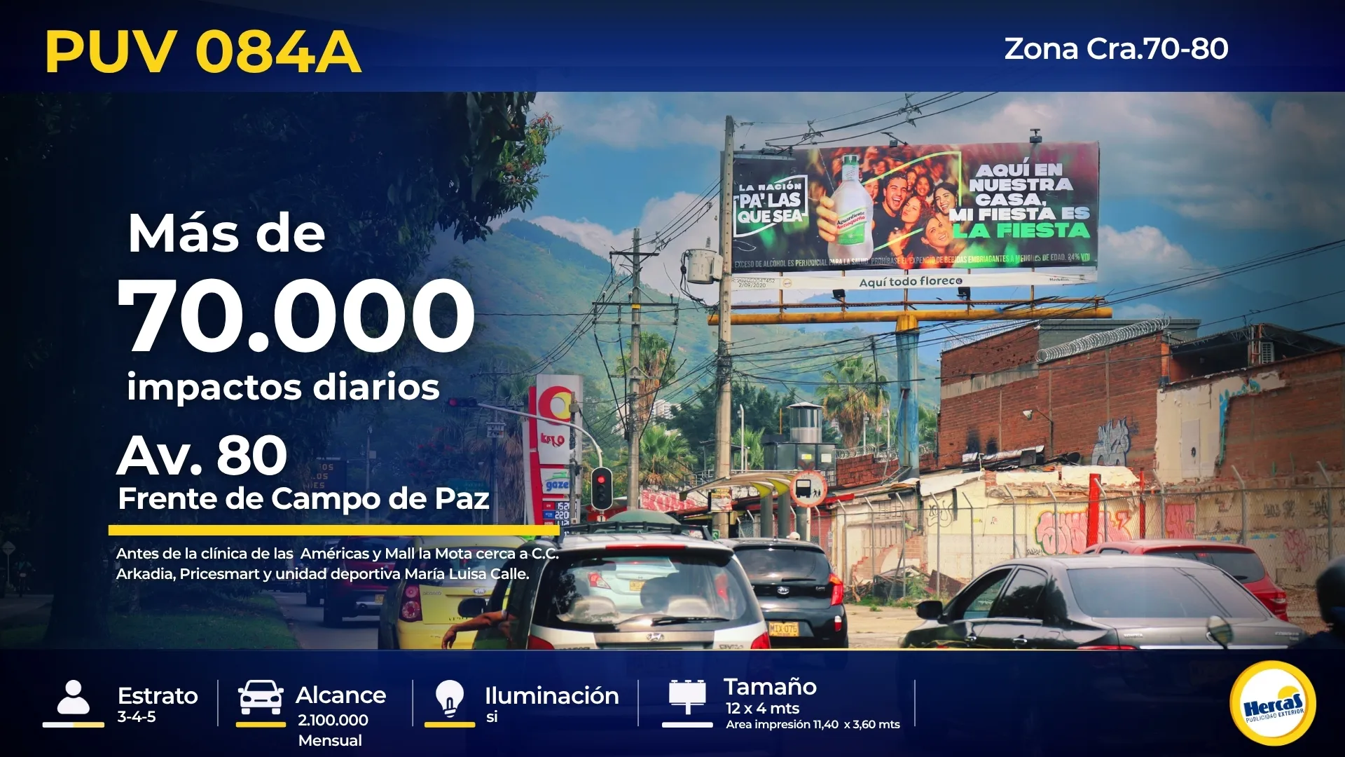 Valla publicitaria PUV-084A de Hercas en Carrera 70 – 80