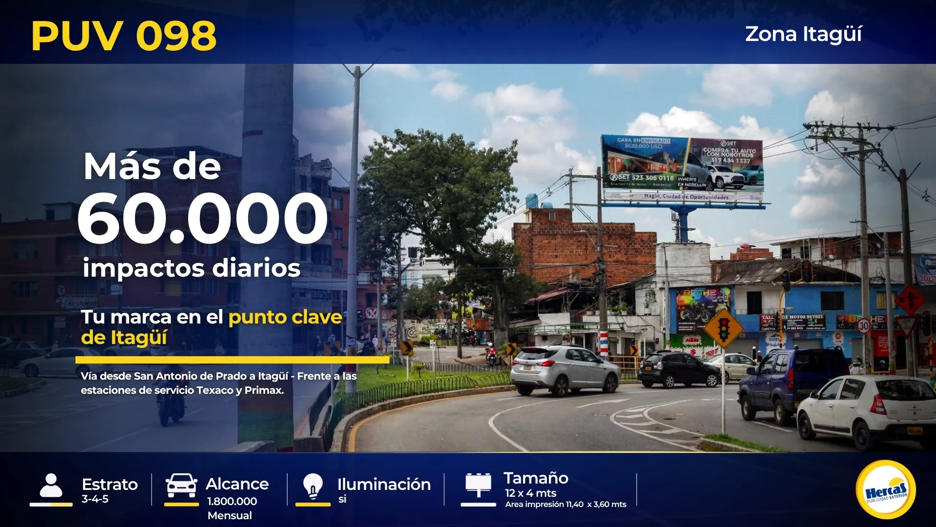 Valla publicitaria PUV-098 de Hercas en Autopista Sur — Itagüí