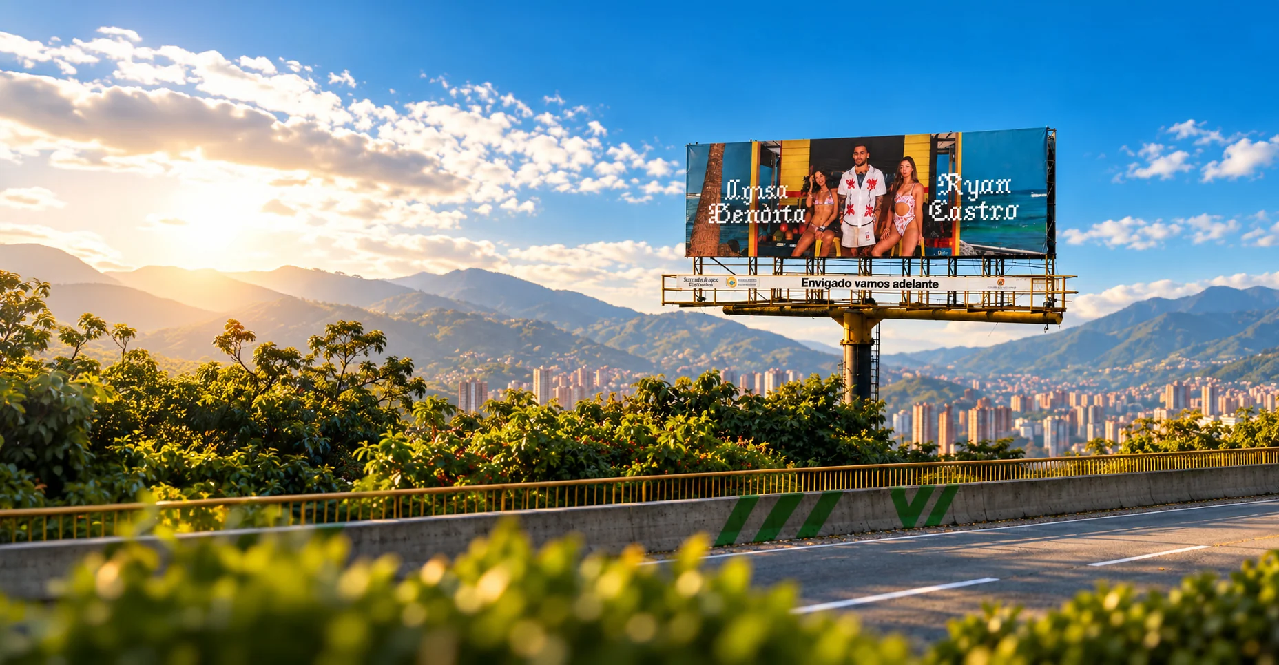 Valla publicitaria con vista panorámica de Medellín