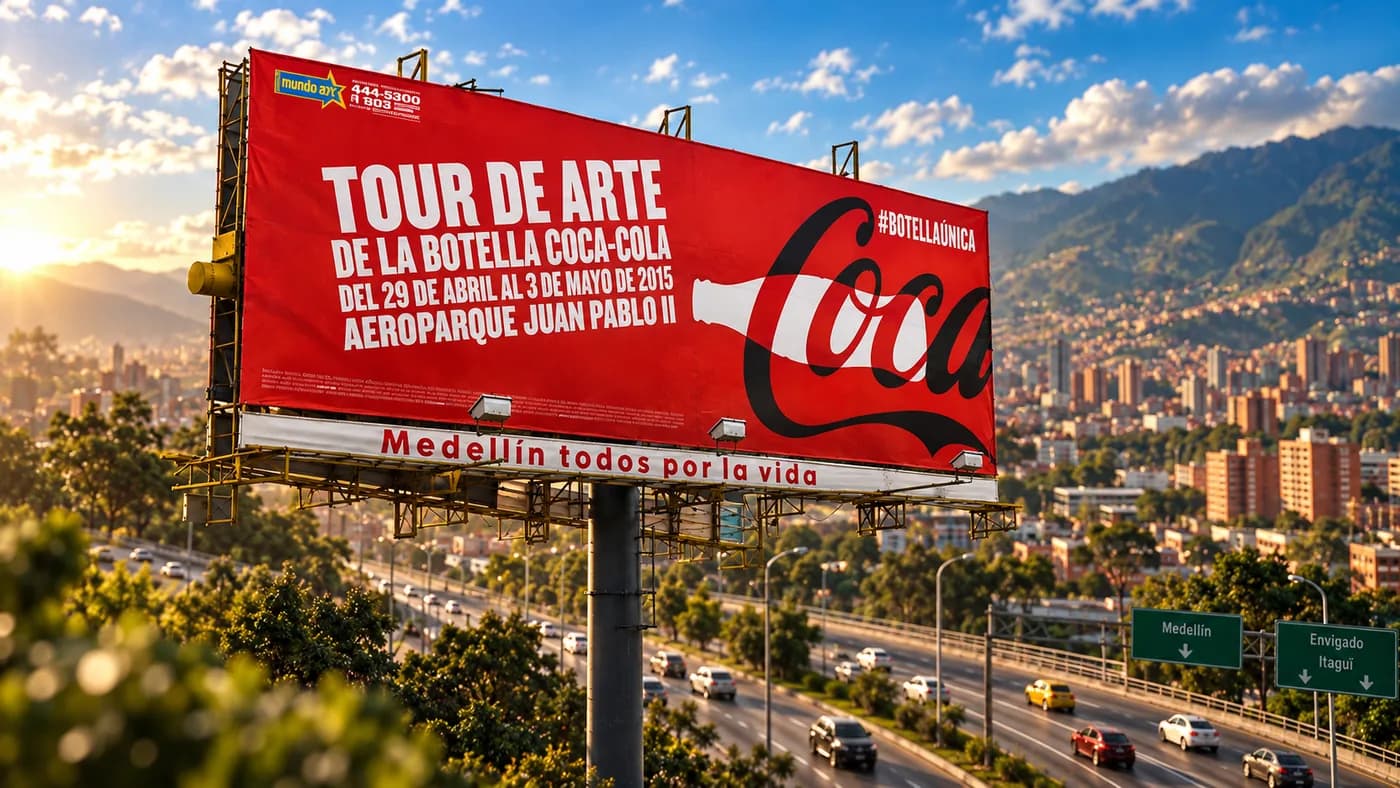 Valla publicitaria de Coca-Cola Tour de Arte en Medellín