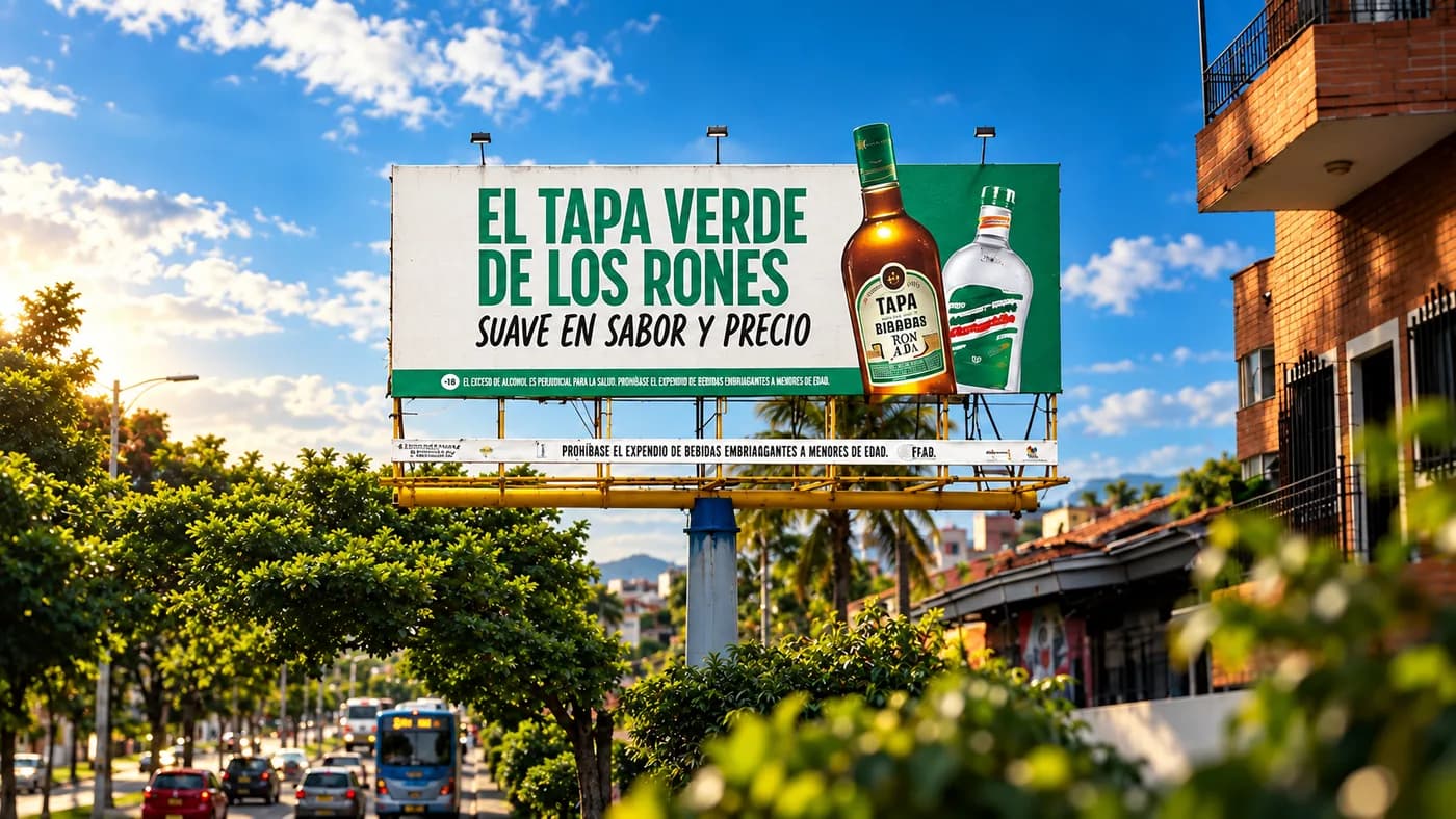 Valla publicitaria de Ron Tapa Verde en Medellín